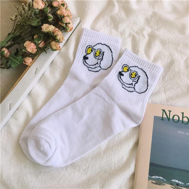 Chaussettes en coton pour femmes, personnage de dessin animé, motif de personnage féminin, courtes et mignonnes, Hipster, mode, imprimé Animal, cheville