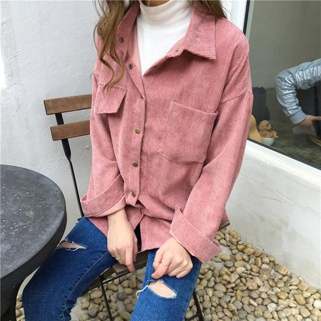 New Vintage Long Sleeve Shirts Spring and autumn Women Solid Batwing Sleeve Blouse Warm Corduroy blouses Women Tops