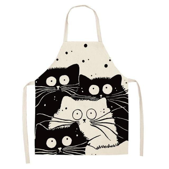 1Pcs Kitchen Apron Cute Cartoon Cat Printed Sleeveless Cotton Linen Aprons for Men Women Home Cleaning Tools 53*65cm WQ0029