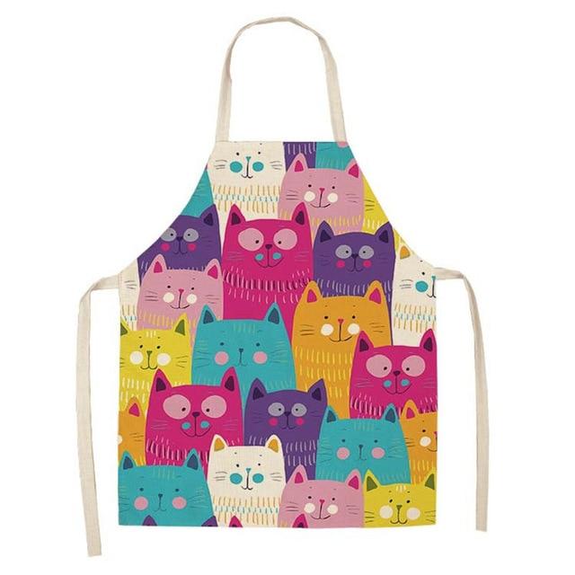 1Pcs Kitchen Apron Cute Cartoon Cat Printed Sleeveless Cotton Linen Aprons for Men Women Home Cleaning Tools 53*65cm WQ0029