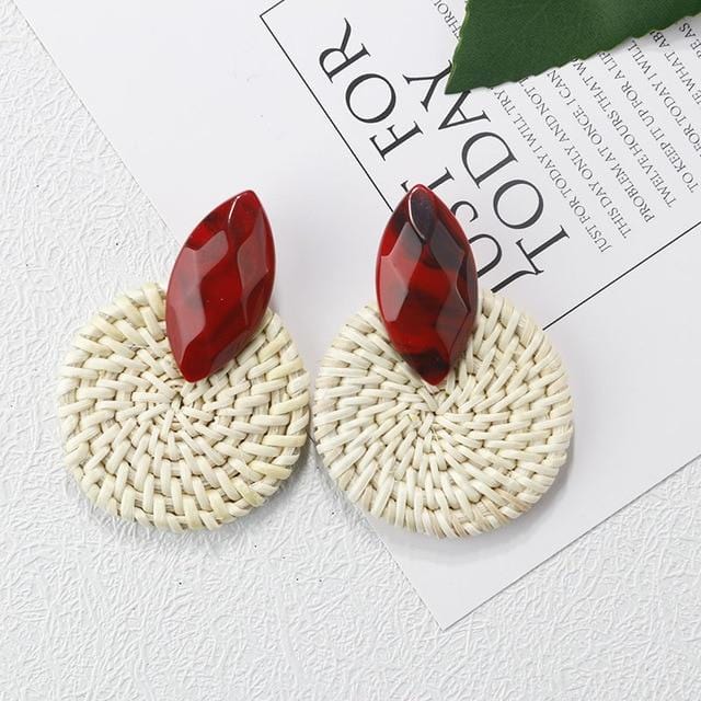 AENSOA Multiple 27 Style Korea Handmade Wooden Straw Weave Rattan Vine Braid Drop Earrings New Fashion Geometric Long Earrings