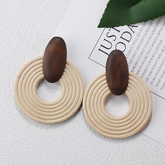 AENSOA Multiple 27 Style Korea Handmade Wooden Straw Weave Rattan Vine Braid Drop Earrings New Fashion Geometric Long Earrings