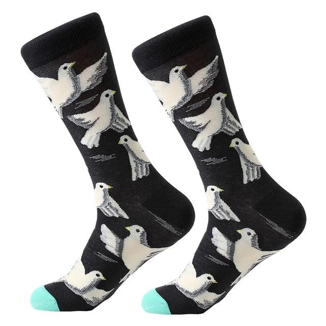 1 pair men socks combed cotton cartoon animal bird shark zebra corn watermelon sea food geometric novelty funny socks