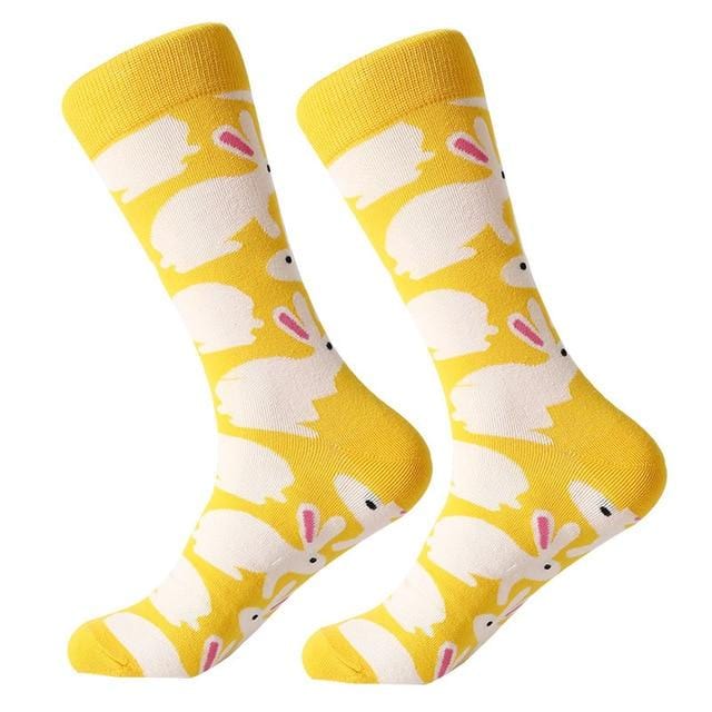 1 pair men socks combed cotton cartoon animal bird shark zebra corn watermelon sea food geometric novelty funny socks