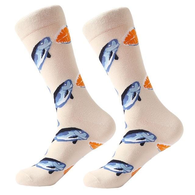 1 pair men socks combed cotton cartoon animal bird shark zebra corn watermelon sea food geometric novelty funny socks