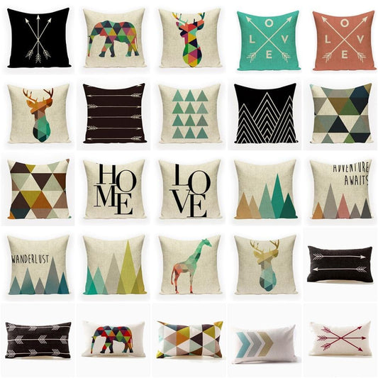 Nordic Geometric Cushion Covers Arrows Deer Elk Sofa Decorative Cushions Pillow Cover 45*45 Linen Beige Pillow Case funda cojín