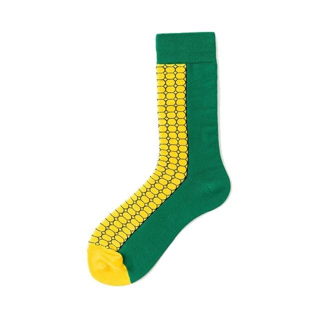 Nouveauté heureux drôle hommes chaussettes graphiques coton peigné Omelette grenouille fou Burger saumon maïs avocat oiseau poisson chaussette cadeau de noël