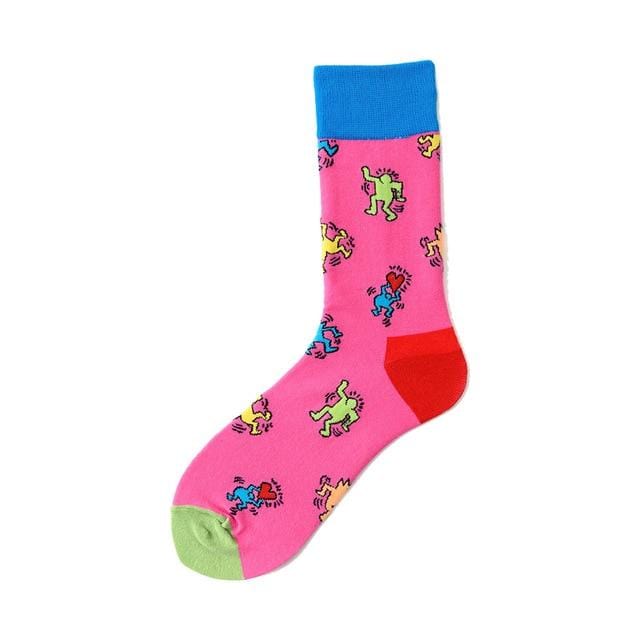 Nouveauté heureux drôle hommes chaussettes graphiques coton peigné Omelette grenouille fou Burger saumon maïs avocat oiseau poisson chaussette cadeau de noël