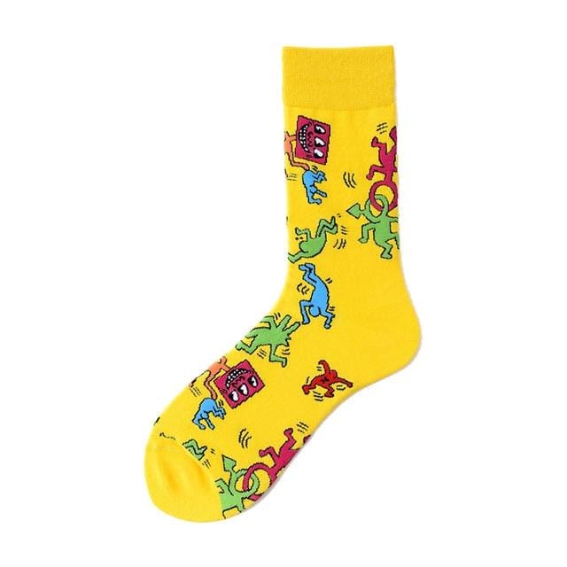 Nouveauté heureux drôle hommes chaussettes graphiques coton peigné Omelette grenouille fou Burger saumon maïs avocat oiseau poisson chaussette cadeau de noël