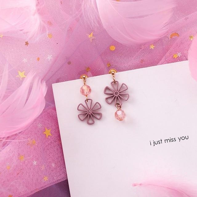 2019 Pink Earrings Korean Flower Sweet Geometric Earring Simulated Pearl pendientes mujer For Women Tassel Ear Jewelry brincos