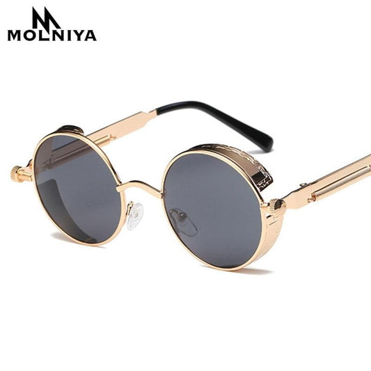 Lunettes de soleil Steampunk rondes en métal pour hommes et femmes, à la mode, de marque de styliste, monture rétro, Vintage, de haute qualité, UV400