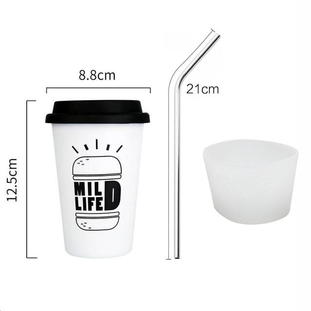 Tasses à café Tasses à café en acier inoxydable épaissie tasses à thé grande tasse de voyage tasse de Camping tasse à café avec manchon de tasse couvercle paille 450ml