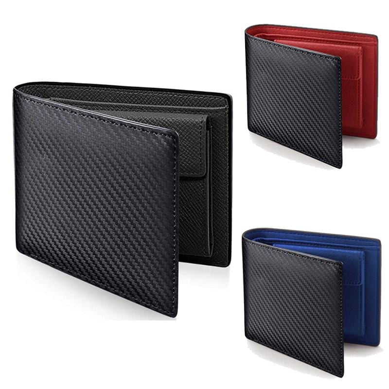 New Men'S Carbon Fiber Pattern Wallet Two Fold Leather Wallet Multi-Card Bit Change Bit Short Wallet Clip