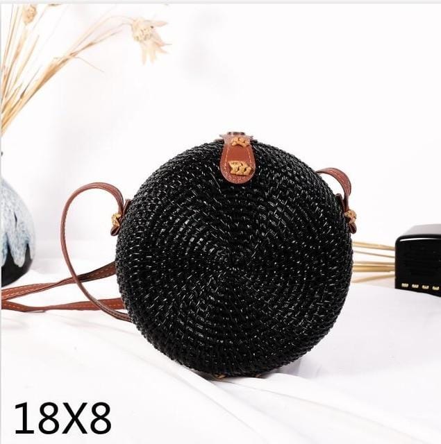 Woven Rattan Bag Round Straw Shoulder Bag Small Beach HandBags Women Summer Hollow Handmade Messenger Crossbody Bags