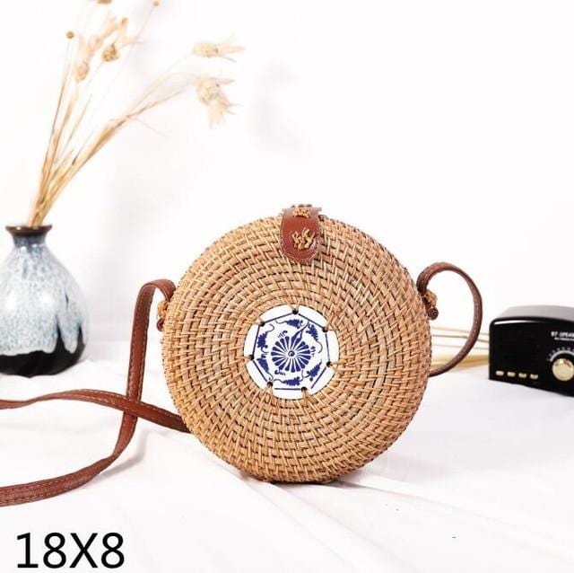 Woven Rattan Bag Round Straw Shoulder Bag Small Beach HandBags Women Summer Hollow Handmade Messenger Crossbody Bags