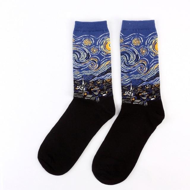 Hot Starry Night Autumn Winter Retro Women Personality Art Van Gogh Mural World Famous Painting Male Socks Oil Funny Happy Socks