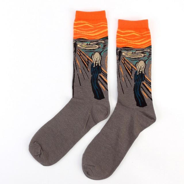 Chaude nuit étoilée automne hiver rétro femmes personnalité Art Van Gogh Mural mondialement célèbre peinture mâle chaussettes huile drôle heureux chaussettes