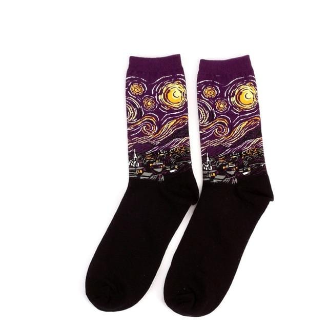 Chaude nuit étoilée automne hiver rétro femmes personnalité Art Van Gogh Mural mondialement célèbre peinture mâle chaussettes huile drôle heureux chaussettes