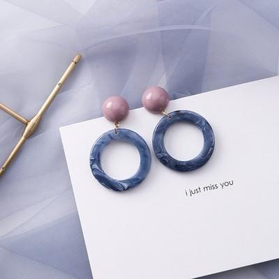 AOMU – boucles d'oreilles géométriques bleues coréennes en acrylique, cercle creux irrégulier carré, pendantes en métal pour femmes, bijoux de fête de plage