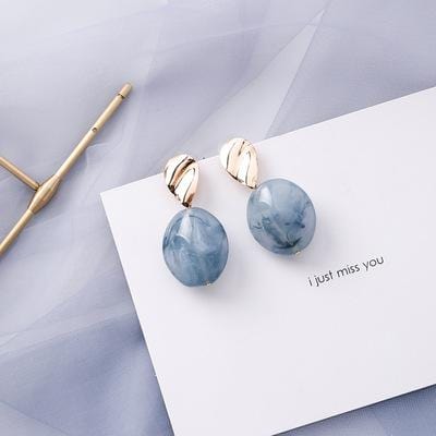 AOMU – boucles d'oreilles géométriques bleues coréennes en acrylique, cercle creux irrégulier carré, pendantes en métal pour femmes, bijoux de fête de plage