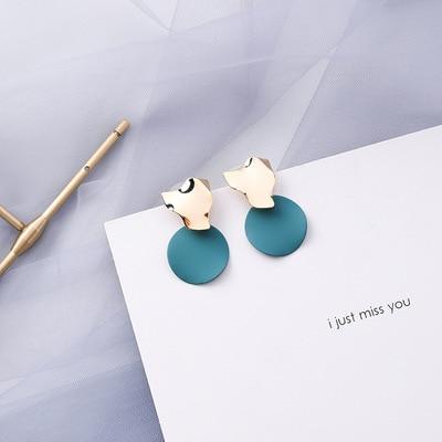 AOMU Korean Blue Geometric Acrylic Irregular Hollow Circle Square Dangle Drop Earrings for Women Metal Bump Party Beach Jewelry