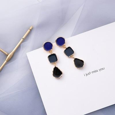 AOMU – boucles d'oreilles géométriques bleues coréennes en acrylique, cercle creux irrégulier carré, pendantes en métal pour femmes, bijoux de fête de plage