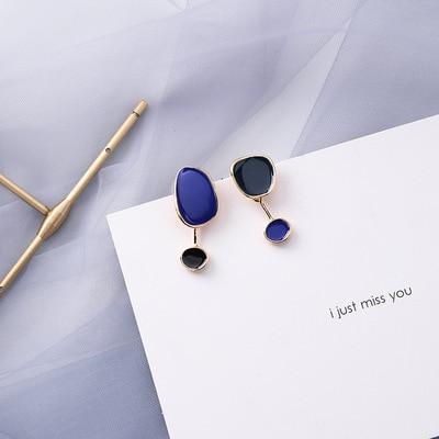 AOMU – boucles d'oreilles géométriques bleues coréennes en acrylique, cercle creux irrégulier carré, pendantes en métal pour femmes, bijoux de fête de plage