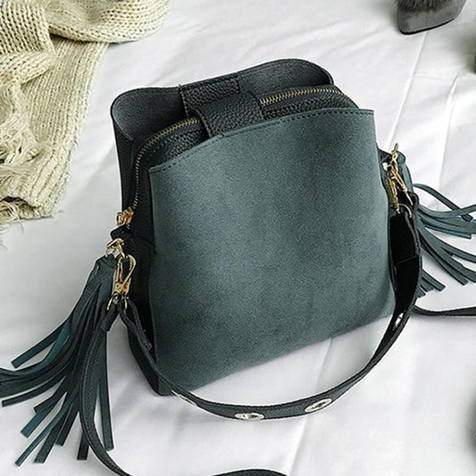 2019 mode Peeling Frauen Eimer Tasche Vintage Quaste Umhängetasche Hohe Qualität Retro Schulter Tasche Einfache Umhängetasche Tote