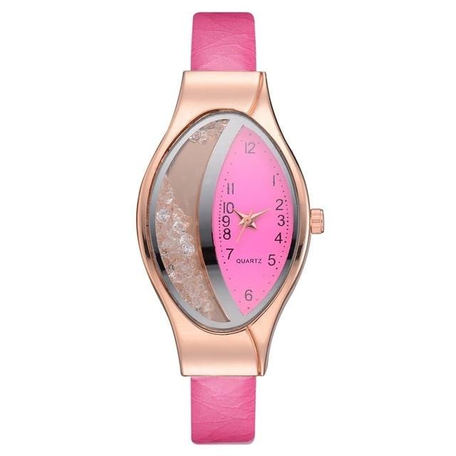 Women Fashion Luxury Watch Leather Strap Women Bracelet Clock Ellipse Rhinestone PU Sport Quartz Watch Wrist Watches For Women