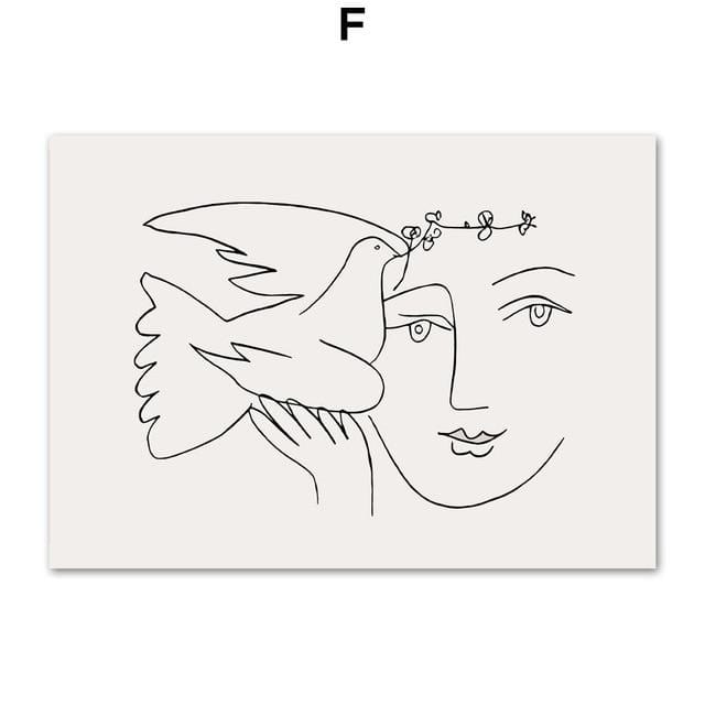 Picasso Matisse – dessin de ligne d'oiseau pour fille, toile d'art mural, peinture, affiches et imprimés nordiques, images murales pour décor de salon