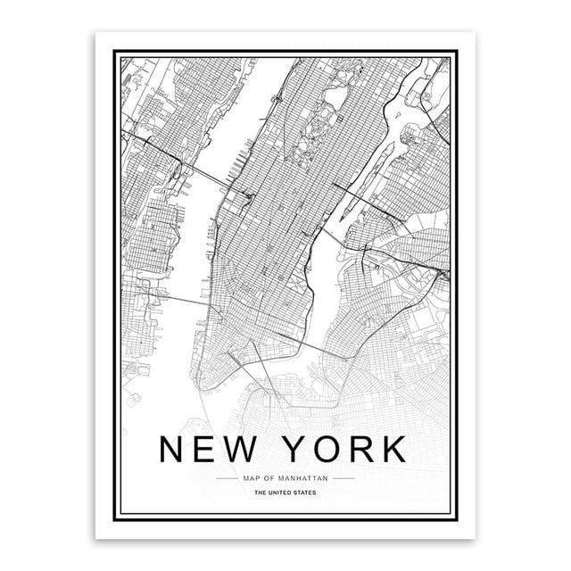 Black White Custom World City Map Paris London New York Posters Nordic Living Room Wall Art Pictures Home Decor Canvas Paintings