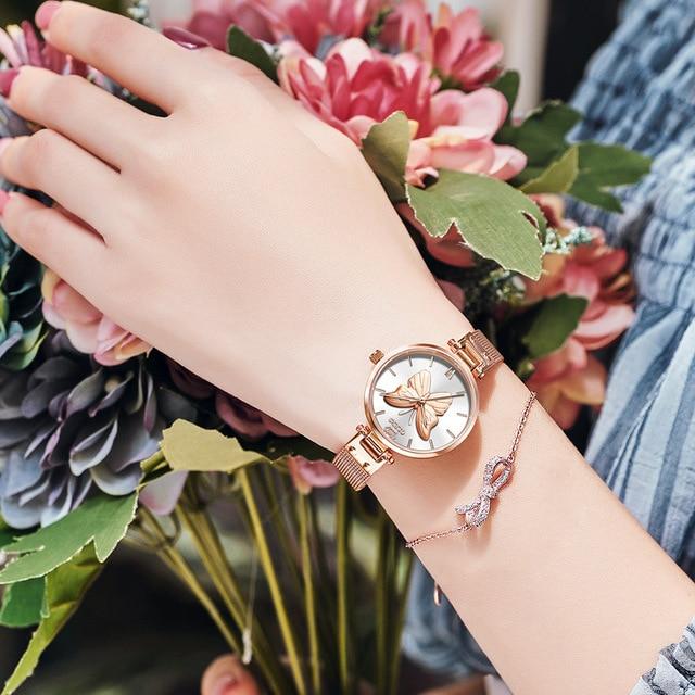 OLEVS Women Watches Top Luxury Brand Vivid Butterfly Watch Fashion Quartz Ladies Mesh Stainless Steel Waterproof Gift Watch 6891