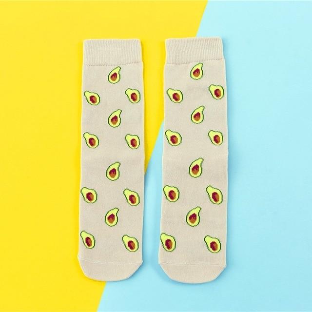 Hot Sales Funny Socks Women Casual Cartoon Fruit Banana Avocado Lemon Egg Cookie Donuts Happy Japanese Harajuku Skateboard Socks