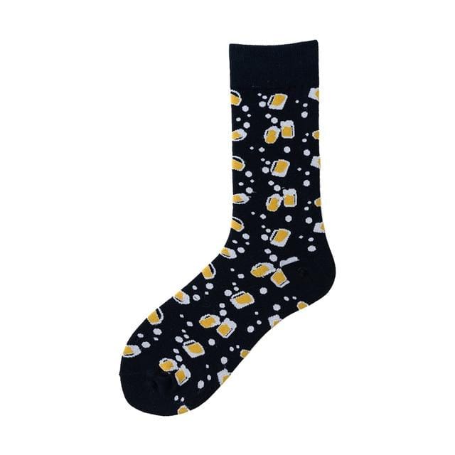 Nouveauté heureux drôle hommes chaussettes graphiques coton peigné Omelette grenouille fou Burger saumon maïs avocat oiseau poisson chaussette cadeau de noël