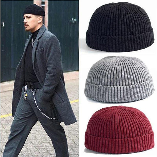 Bonnet tricoté pour hommes, bonnet Skullcap, casquette de marin, manchette sans bords, Style rétro <span>marine,</span> TT @ 88