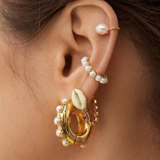 Bohemian Imitation Pearls Ear Cuff For Women Girl Trendy Round Small Clip Earrings NO Piercing Gold Metal Wedding Jewelry Bijoux