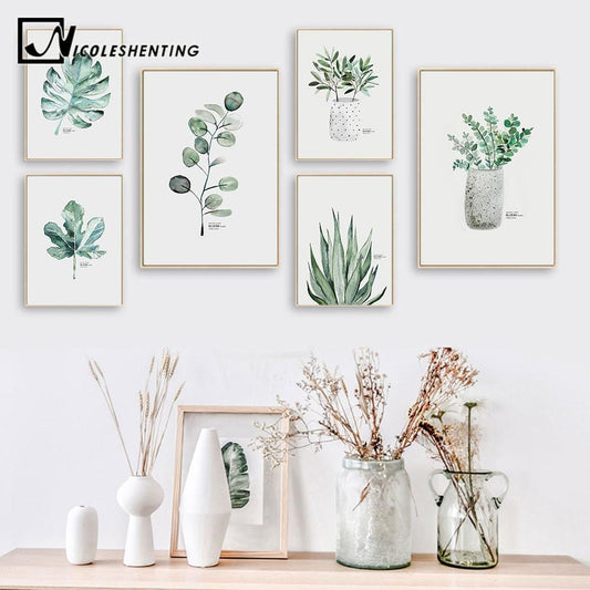 Affiche en toile de feuilles de plantes aquarelle, impression de Style nordique, peinture d'art mural scandinave, décoration d'images minimaliste, décoration de maison