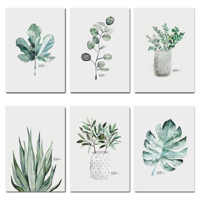 Watercolor Plants Leaf Canvas Poster Nordic Style Print Scandinavian Wall Art Painting Decoration Pictures Minimalist Home Decor