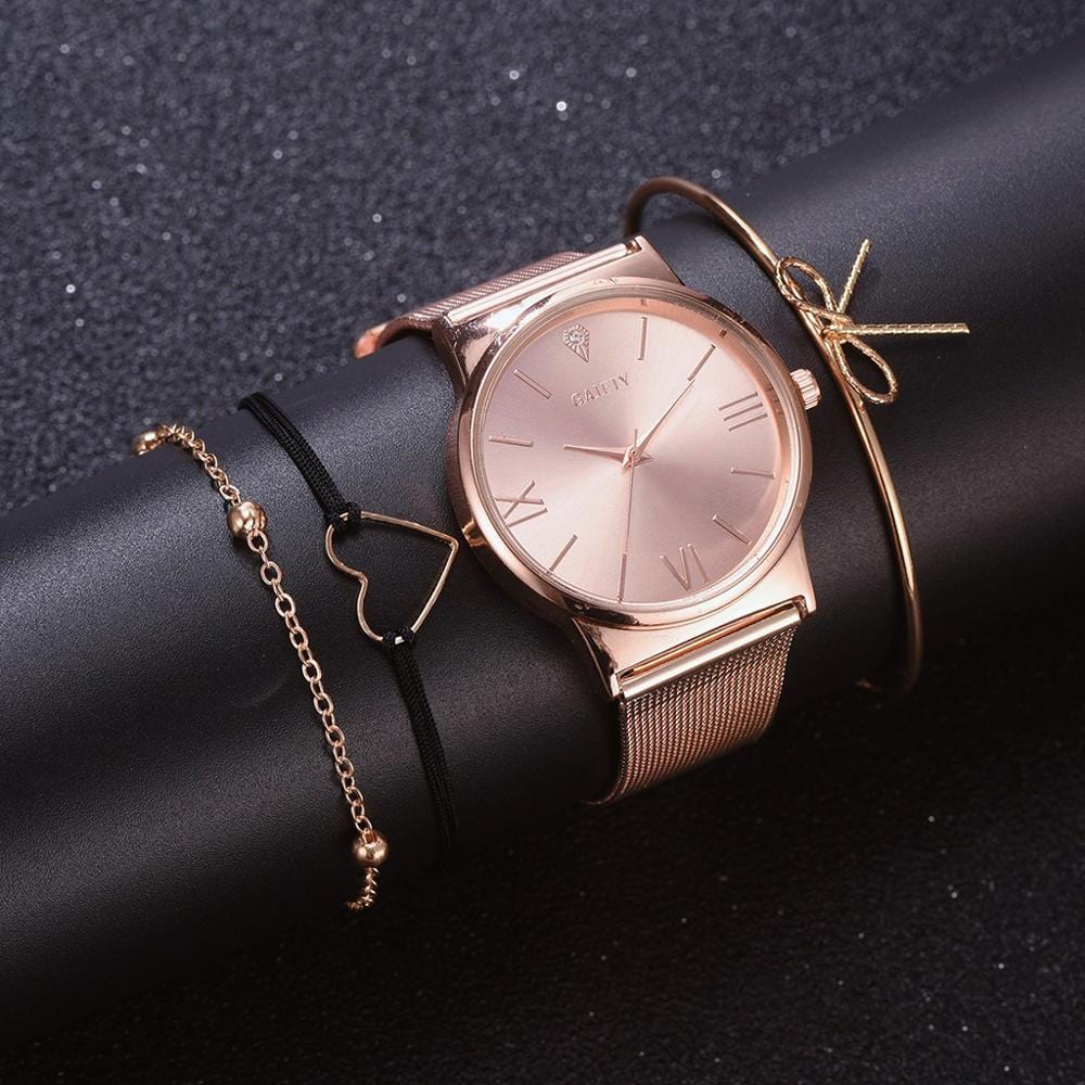 GAIETY Fashion Brand 4pcs/Set Dress Women Rose Gold Watches Luxury Ladies Wrist Watch Female Quartz Clock Bracelet reloj mujer