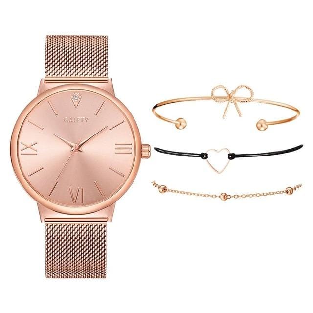 GAIETY Fashion Brand 4pcs/Set Dress Women Rose Gold Watches Luxury Ladies Wrist Watch Female Quartz Clock Bracelet reloj mujer