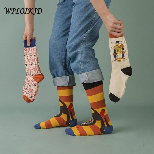 Paare Outdoor Skateboard Sox Herbst/Winter Kreative Abstrakte Kunst Harajuku Hip Hop Straßen Gezeiten Socke Bunte Glückliche Lustige Socken