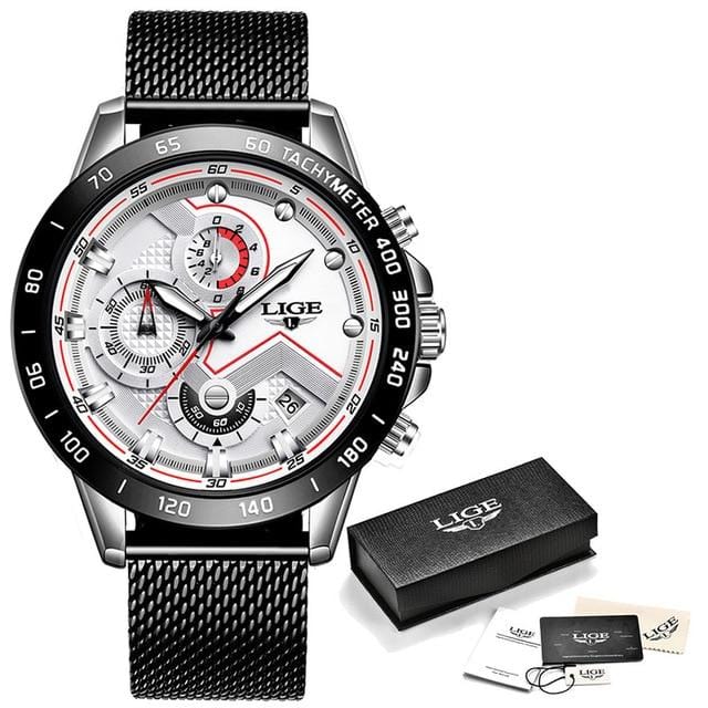 2020 LIGE Fashion Mens Watches Stainless Steel Top Brand Luxury Sport Chronograph Quartz Watch Men Black Watch Relogio Masculino