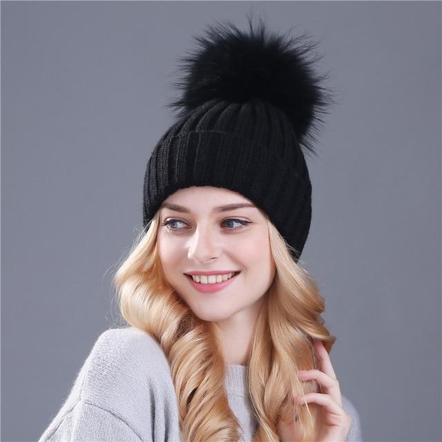 Xtrois vison et fourrure de renard casquette pom poms chapeau d'hiver pour femmes fille chapeau tricoté bonnets casquette flambant neuf épais femme casquette