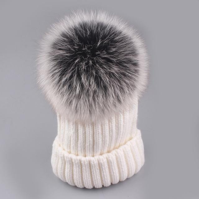 XThree Nerz- und Fuchsfell-Kugelmütze mit Pompons, Wintermütze für Damen und Mädchen, gestrickte Mützen, brandneue dicke Damenmütze