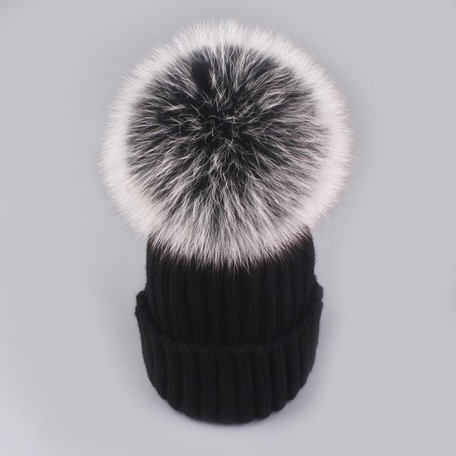 Xtrois vison et fourrure de renard casquette pom poms chapeau d'hiver pour femmes fille chapeau tricoté bonnets casquette flambant neuf épais femme casquette