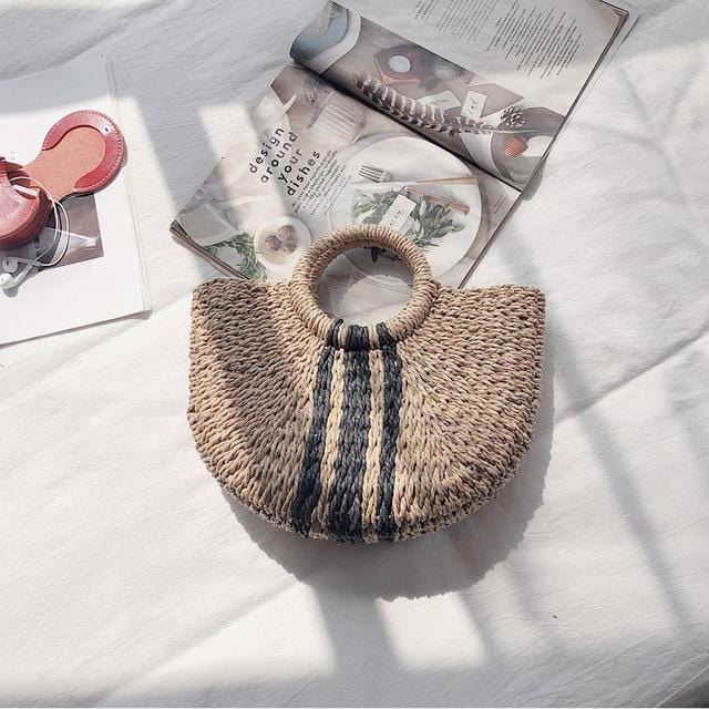 Half Moon Straw Tote Straw handbags Summer beach bags Straw bag Handmade Vintage Woven Handbag For Women