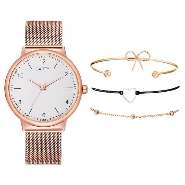 GAIETY Fashion Brand 4pcs/Set Dress Women Rose Gold Watches Luxury Ladies Wrist Watch Female Quartz Clock Bracelet reloj mujer