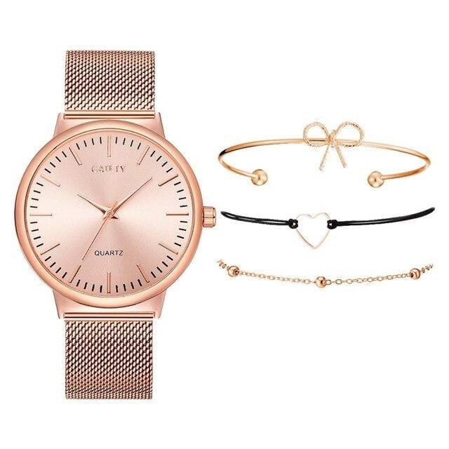 GAIETY Fashion Brand 4pcs/Set Dress Women Rose Gold Watches Luxury Ladies Wrist Watch Female Quartz Clock Bracelet reloj mujer