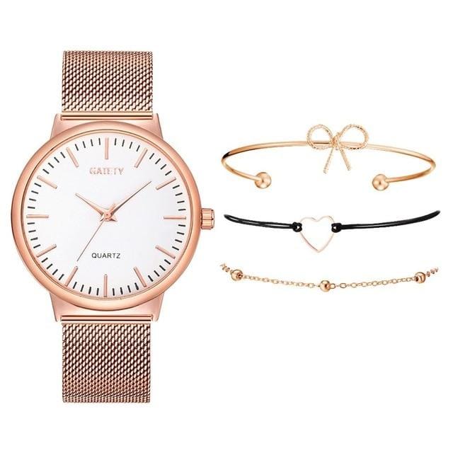 GAIETY Fashion Brand 4pcs/Set Dress Women Rose Gold Watches Luxury Ladies Wrist Watch Female Quartz Clock Bracelet reloj mujer