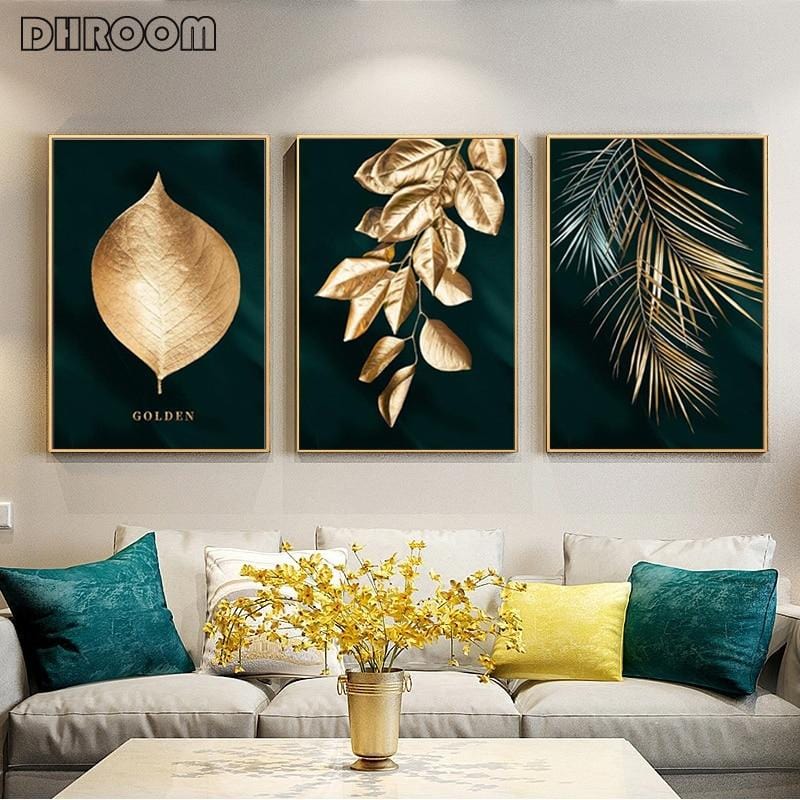 Abstract Golden Plant Leaves Wall Poster Print Modern Style Canvas Painting Art Living Room Decoration Pictures Home Decor